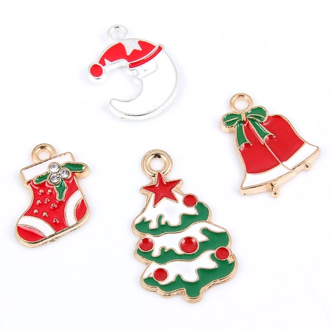 Kerst Emaille Legering Bedeltjes Voor Zelf Sieraden Maken Boom Bel Sok Maan Kerstman Feestelijke Handgemaakte Accessoire