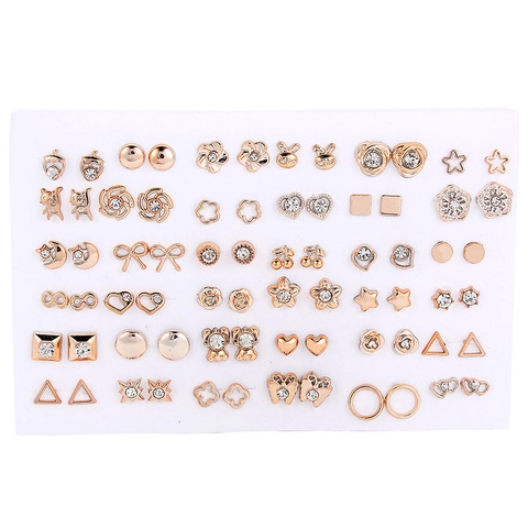 Orecchini a Bottone Geometrici per Donne Ragazze Plastica Strass Cuore Stella Animali Oro Oro Rosa Gioielli di Moda Regalo Boutique