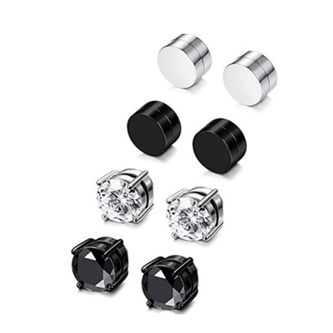 Unisex Magnetische Edelstahl Zirkonia Ohrstecker Ohne Piercing Rund Quadrat Schwarz Silber Nicht Gepiercter Schmuck Für Damen Herren