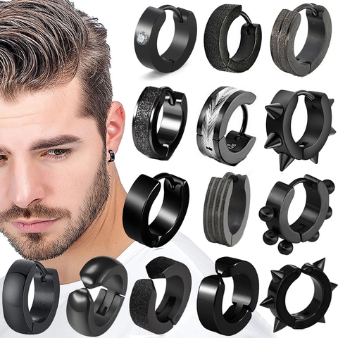 Punk Edelstahl Huggie Creolen Für Herren Damen Schwarz Silber Mattiert Stachel Nieten Zirkonia Ohrclip Schmuck