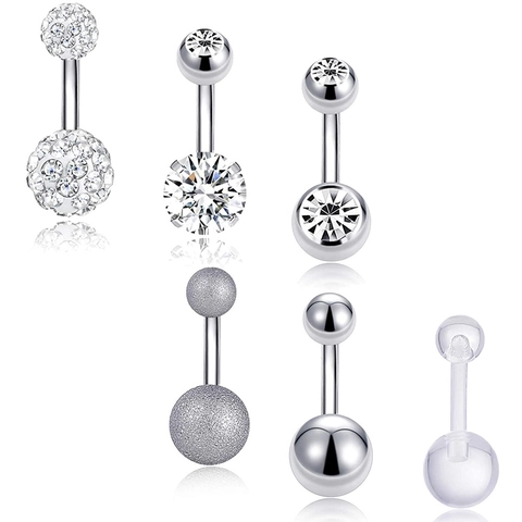 Set de Piercing de Ombligo de Acero Quirúrgico 316L y Acrílico para Mujer Joyería de Piercing de Ombligo con Circonitas Transparentes y Mate