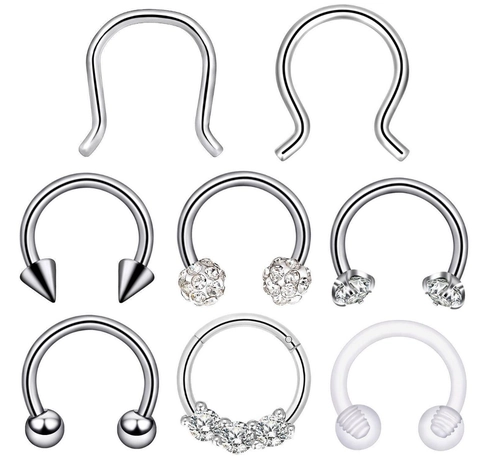 Stainless Steel Acrylic Nose Ring Horseshoe Circular Barbell Cubic Zirconia Body Piercing Jewelry For Women Men Unisex
