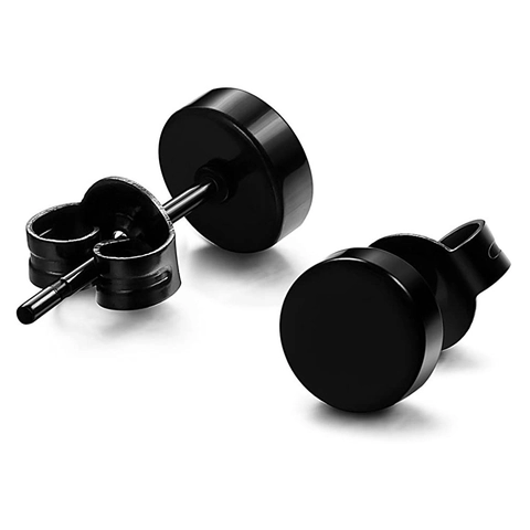 Punk Black Zircon Stud Earrings For Men Women Stainless Steel Square Round Geometric Black Plated Fashion Hip Hop Jewelry