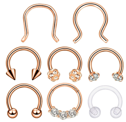 Stainless Steel Acrylic Nose Ring Horseshoe Circular Barbell Cubic Zirconia Body Piercing Jewelry For Women Men Unisex