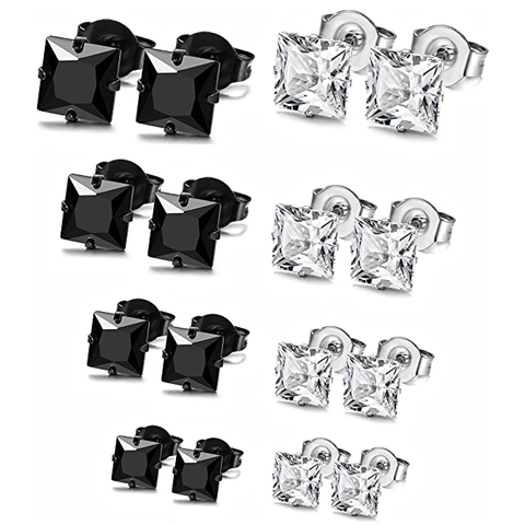 Boucles d'Oreilles Clous en Acier Inoxydable Zirconium Carré pour Femmes Hommes Minimaliste Géométrique Bijoux Accessoire Quotidien