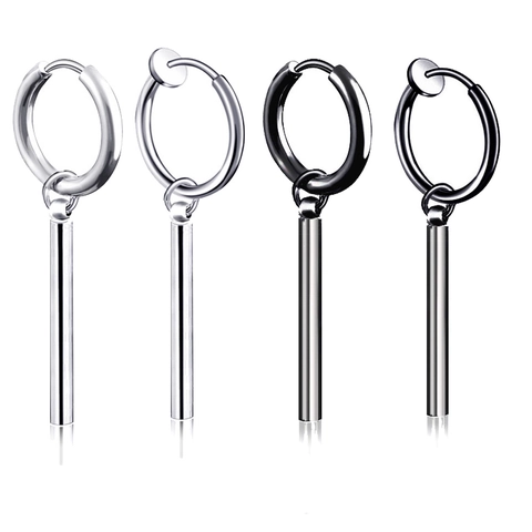 Pendientes de Aro de Acero Inoxidable Cilindro Para Hombre Mujer Punk Hip Hop Rock Minimalista Colgante de Mancuerna Clips Plata Negro Joyería