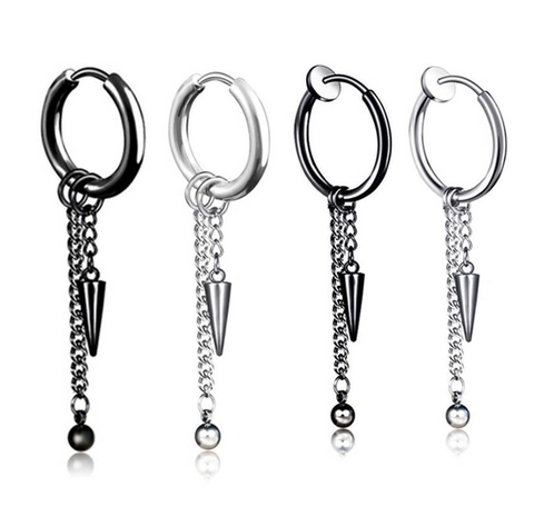 Punk Boucles d'oreilles Pendantes en Acier Inoxydable avec Chaîne à Gland à Cône pour Hommes Femmes Bijoux Rock Gothique