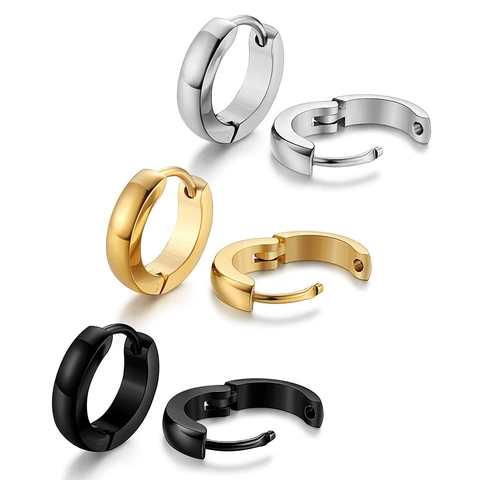 Minimalistische Edelstahl Huggie Creolen Für Herren Damen Bogen Glatte Oberfläche Scharnier Ohrringe Schwarz Gold Silber Roségold Mehrfarbig Schmuck Geschenk