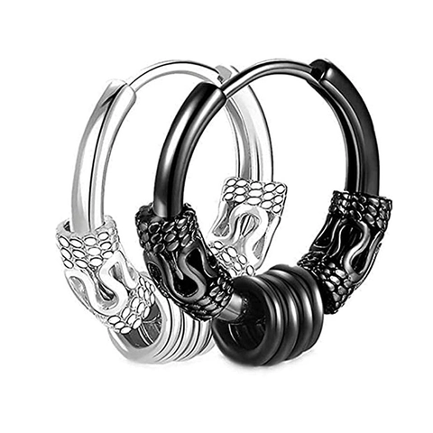 Vintage Punk Stainless Steel Hoop Earrings For Men Women Relief Pattern Gothic Huggie Circle Earrings Fashion Hip Hop Jewelry
