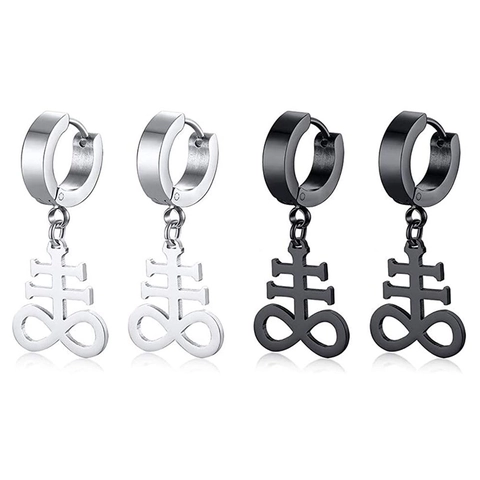 Gothic Roestvrij Stalen Creolen Met Leviathan Kruis Voor Heren Punk Zwavelkruis Huggie Oorbellen Zwart Goud Zilver Sieraden