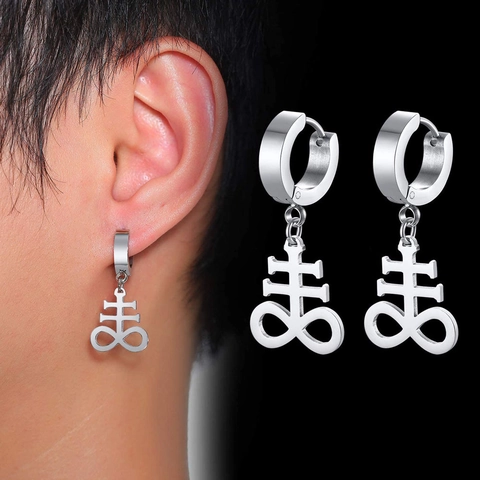 Gothic Roestvrij Stalen Creolen Met Leviathan Kruis Voor Heren Punk Zwavelkruis Huggie Oorbellen Zwart Goud Zilver Sieraden