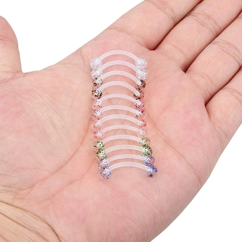 UV Acryl Gebogene Augenbrauenstecker Mit Flexibelem Weißem Stab Mehrfarbige Glitzerkugeln Piercing Körperschmuck Zubehör Unisex