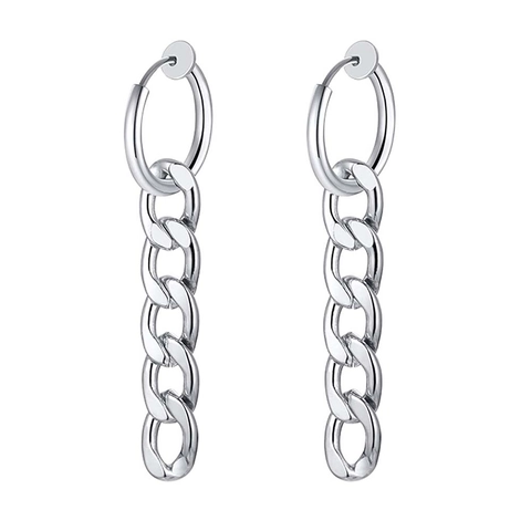 Boucles d'Oreilles Créoles Pendantes à Maille Cubaine pour Hommes Métal Punk Longue Chaîne Avec Clip Pour Bijoux Unisexe