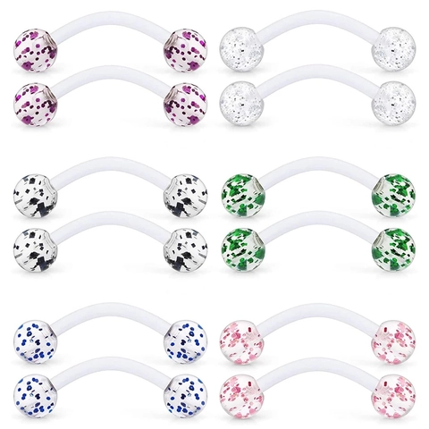 UV Acryl Gebogene Augenbrauenstecker Mit Flexibelem Weißem Stab Mehrfarbige Glitzerkugeln Piercing Körperschmuck Zubehör Unisex