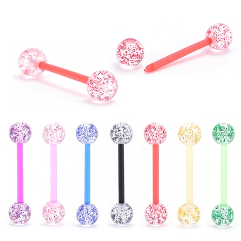 Piercing de Langue en Acrylique Pailleté Barbell Droit Bijoux de Corps Boule Scintillante pour Femmes Hommes Accessoire de Mode Fête