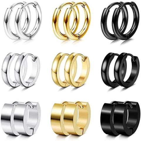 Edelstahl Creolen Set Gold Silber Schwarz Ohrklemmen Minimalistischer Punk Schmuck Für Damen Herren Täglicher Dekorativer Ohrring