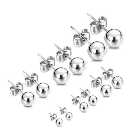 Boucles d'Oreilles Clous Perle Ronde en Acier Inoxydable Minimaliste pour Femmes Bijoux de Piercing Or Argent Noir Or Rose