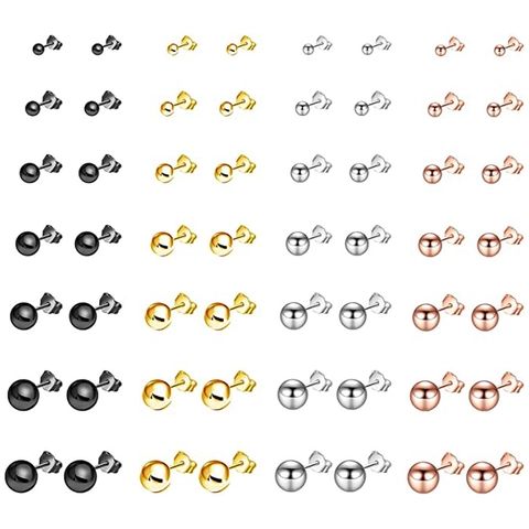 Boucles d'Oreilles Clous Perle Ronde en Acier Inoxydable Minimaliste pour Femmes Bijoux de Piercing Or Argent Noir Or Rose