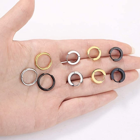 Edelstahl Creolen Set Gold Silber Schwarz Ohrklemmen Minimalistischer Punk Schmuck Für Damen Herren Täglicher Dekorativer Ohrring