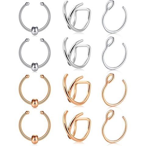 Stainless Steel Non Pierced Nose Rings Ear Cartilage Cuff Clips Simple Geometric Faux Piercing Jewelry For Women Men