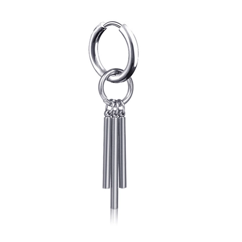 Boucles d'Oreilles Créoles Minimalistes en Acier Inoxydable Gland Chaîne pour Hommes Argent Géométrique Trois Barres Cylindriques Bijoux Punk
