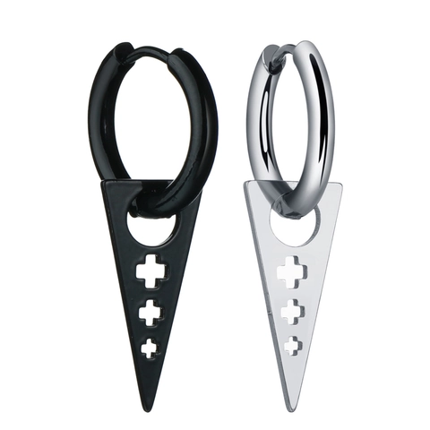Punk Gothic Triangle Cross Hollow Pendant Earrings For Men Women Unisex Alloy Hoop Stud Earrings Hip Hop Jewelry Accessories