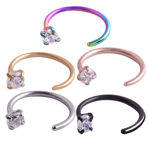 C-Shaped Stainless Steel Nose Ring With Claw Inlaid Round Zircon Open Nose Stud Body Piercing Jewelry For Women Men