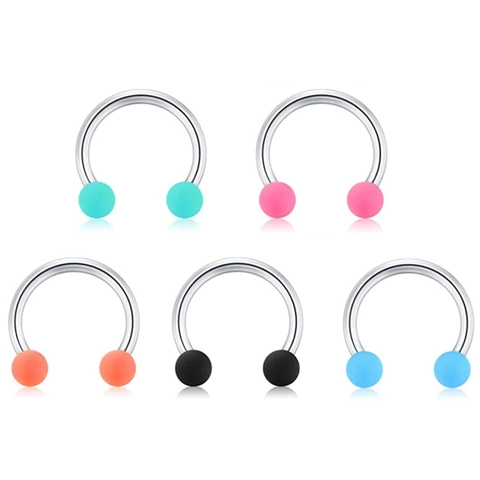 Stainless Steel Circular Barbell Horseshoe Ring With Colorful Matte Beads Nose Lip Ear Piercing Jewelry For Unisex