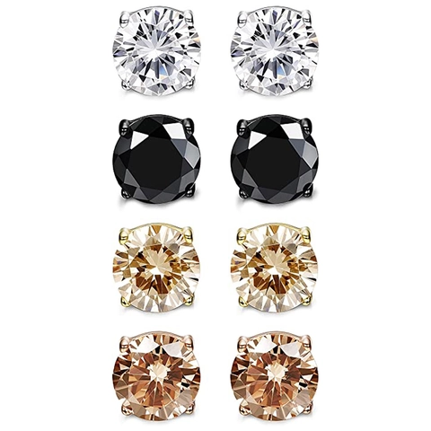 Boucles d'Oreilles Clous Classiques Zirconium Rond Acier Inoxydable 316L Serti à Griffes Pour Femmes Bijoux Quotidien