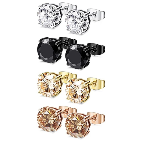 Boucles d'Oreilles Clous Classiques Zirconium Rond Acier Inoxydable 316L Serti à Griffes Pour Femmes Bijoux Quotidien