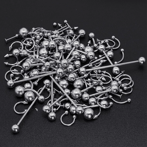 Stainless Steel Body Piercing Kit Tongue Lip Nose Eyebrow Navel Rings Studs Barbell Hoops Jewelry Set For Men Women