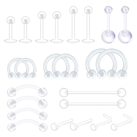 Clear Acrylic Bioflex Body Piercing Retainer Invisible Nose Stud Lip Ring Eyebrow Ear Cartilage Stud Industrial Barbell Jewelry