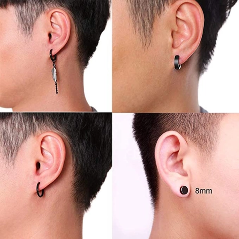 Lot de 12 Paires de Boucles d'Oreilles Magnétiques Sans Percage en Acier Inoxydable Croix Plume Longue Chaîne Punk Bijoux Unisexe