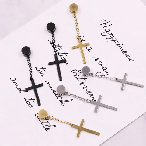 Set Pendientes Magnéticos Unisex Sin Agujero Acero Inoxidable Cruz Colgante Redondo Botón Clip Pendientes Punk Joyería Minimalista