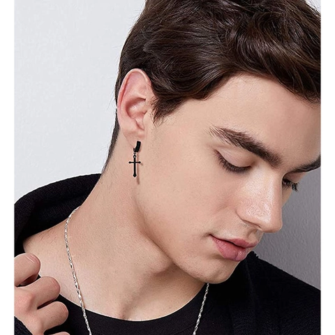 Lot de 15 Paires de Boucles d'Oreilles Unisexe sans Perçage en Acier Inoxydable Magnétiques Zircone Clous Croix Créoles Bijoux
