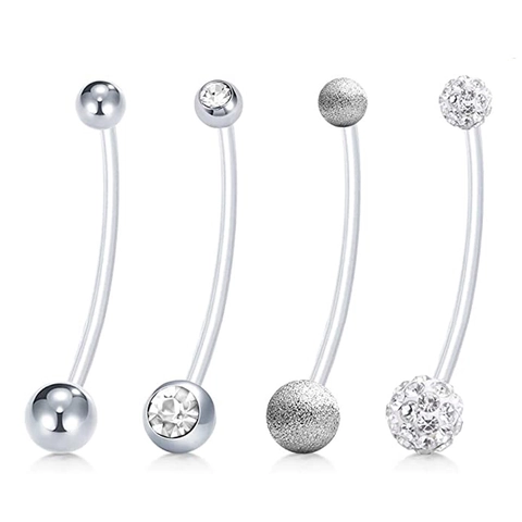 Edelstahl Zirkonia Bauchnabelpiercing Set Für Damen Körperschmuck Klarsicht Acryl Weichstab Navelpiercing Gebogene Hantel Set