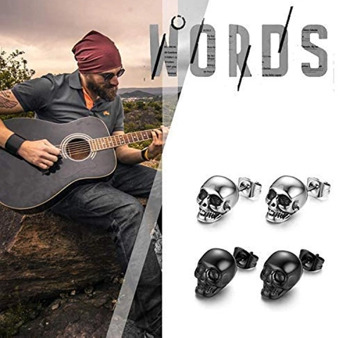 Punk Stainless Steel Skull Stud Earrings For Men Women Gothic Rock Skeleton Head Jewelry Halloween Gift Gold Silver Black