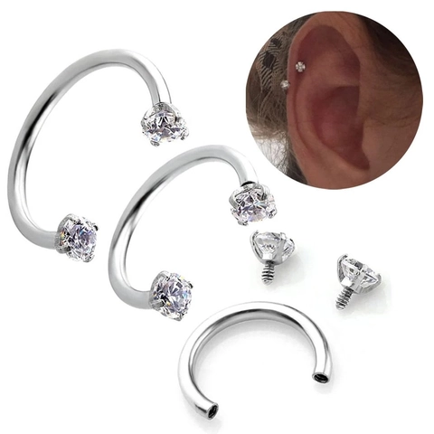 Stainless Steel Horseshoe Circular Barbell Nose Ring Zirconia Inlaid Septum Piercing Ear Lip Hoop Jewelry Western Fashion