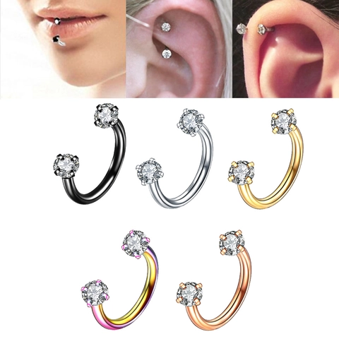 Stainless Steel Horseshoe Circular Barbell Nose Ring Zirconia Inlaid Septum Piercing Ear Lip Hoop Jewelry Western Fashion