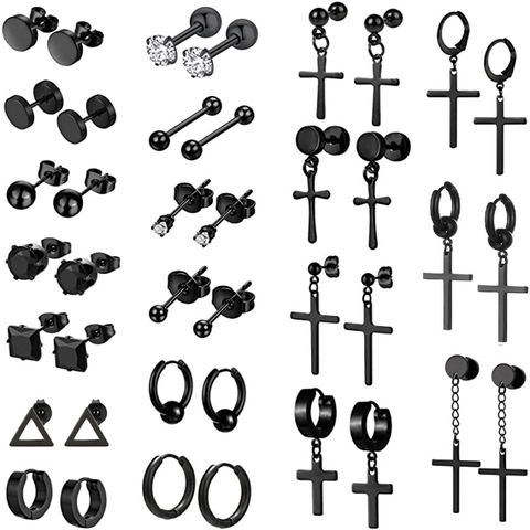 Black Cross Hoop Stud Earrings For Men Women Punk Goth Stainless Steel Barbell Dangle Earrings Jewelry Accessory Gift