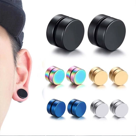 Unisex Stainless Steel Magnetic Ear Studs Round Fake Earrings For Non Pierced Ears Men Women Minimalist Magnetic Jewelry