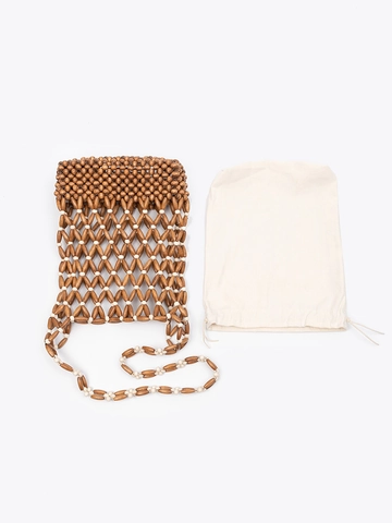 Borsa a Tracolla in Legno di Acero con Perline Intrecciata a Mano Per Donna Bohémien Borsa da Viaggio con Sacchetto Interno