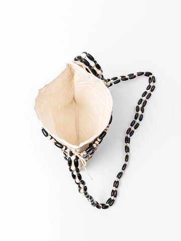 Bohemian Hand Woven Wooden Beaded Shoulder Bag For Women Hollow Out Geometric Color Block Crossbody Bag Beach Casual Purse