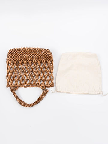Handmade Maple Wooden Bead Handbag Bohemian Woven Beaded Tote Bag With Canvas Lining For Women Summer Beach Vacation Purse