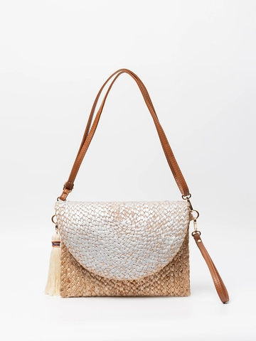 Handmade Woven Jute Shoulder Bag For Women Bohemian Straw Envelope Clutch With Tassel PU Strap Casual Travel Crossbody Bag