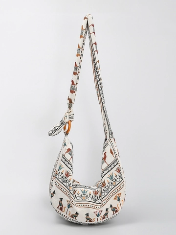 Bohemian Ethnic Poly-cotton Shoulder Bag For Women Vintage Hobo Bag Printed Canvas Crossbody Bag Daily Travel Purse With Wood Ring