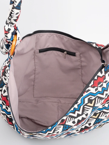 Bohemian Ethnic Poly-cotton Shoulder Bag For Women Vintage Hobo Bag Printed Canvas Crossbody Bag Daily Travel Purse With Wood Ring