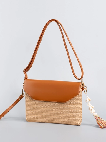 Bolso Bandolera Tejido de Paja Bohemio para Mujer Con Borla de Concha Bolso de Hombro de Playa Pequeño Cartera de Mano Sobre PU
