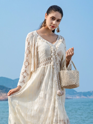 Borsa a Secchiello da Donna in Perline di Legno di Acero Fatta a Mano Borsa Intrecciata Stile Vacanza con Coulisse Interna