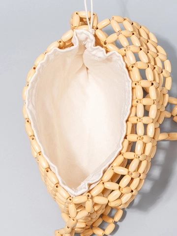 Handgewebte Ahornholz Perlen Umhängetasche Für Damen Strandurlaub Boho Flip Umhängetasche Mit Polyesterfutter Handtasche